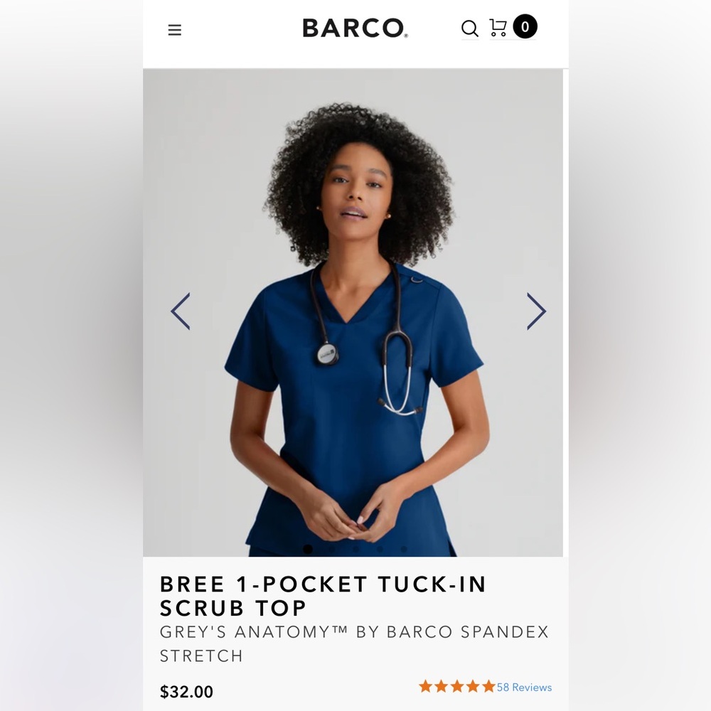 Grey’s Anatomy by Barco Bree 1-Pocket Tuck-In Scrub Top - Size XS, indigo (navy)